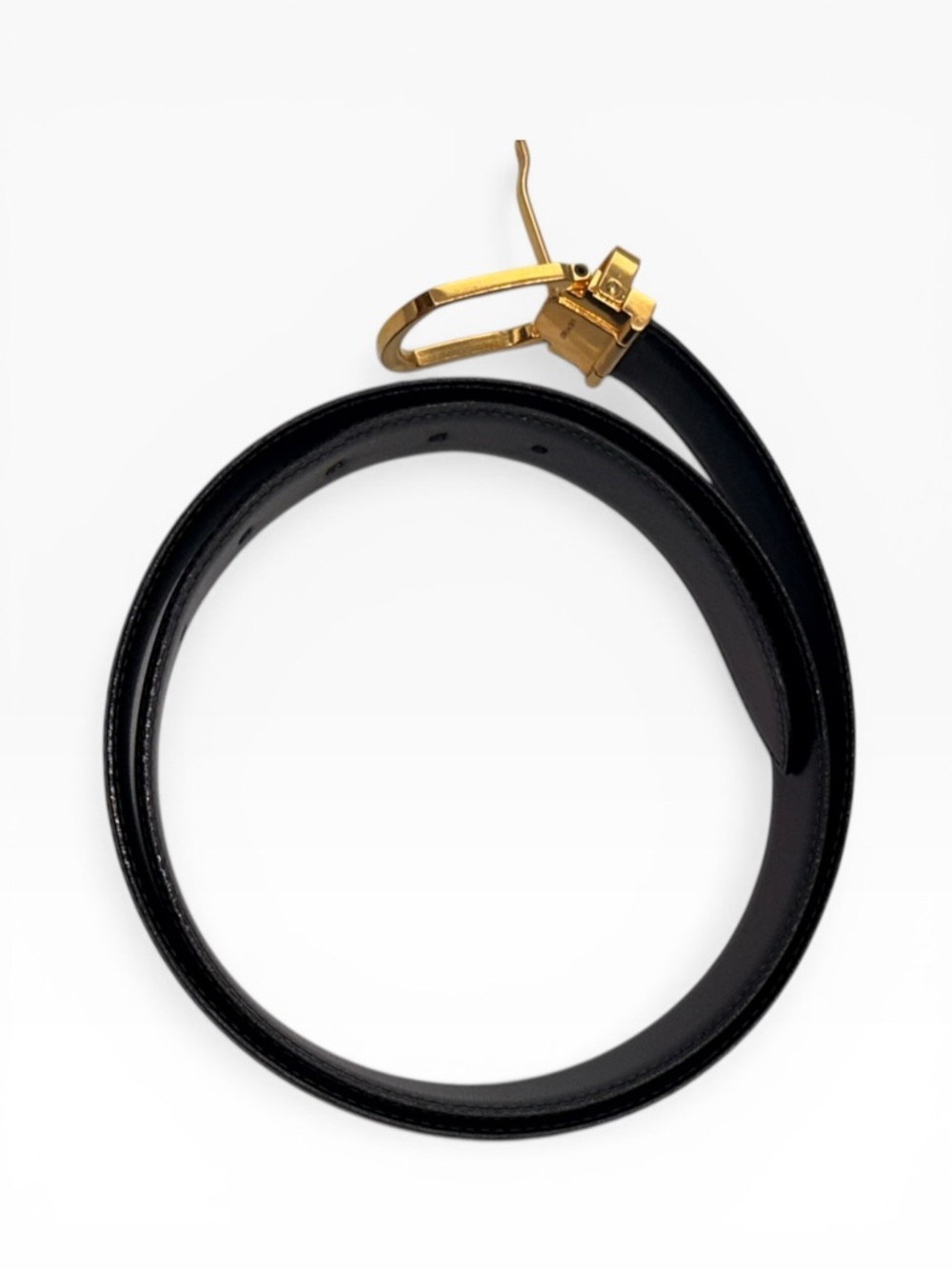 Chanel Black Leather Belt Gold Buckle Logo Waist Belt Authenticated - Picture 6 of 16